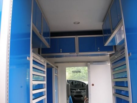 Lightweight Blue Aluminum Cabinets In Specialty Vehicle