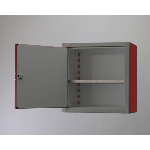 single door aluminum wall storage cabinet 18" tall open