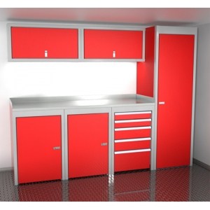 Sportsman trailer cabinets 8 feet wide red with closet and tool box