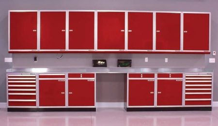 Red Aluminum Garage and Shop Cabinets