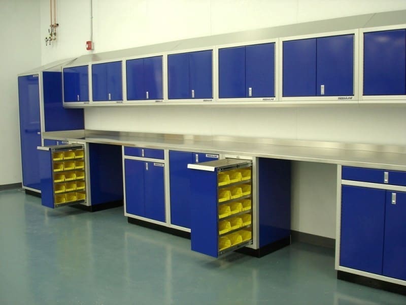 Blue Aluminum Cabinets & Parts Storage Bins