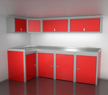 Sportsman II™ Red Aluminum Cabinets with Overhead Corner Cabinet