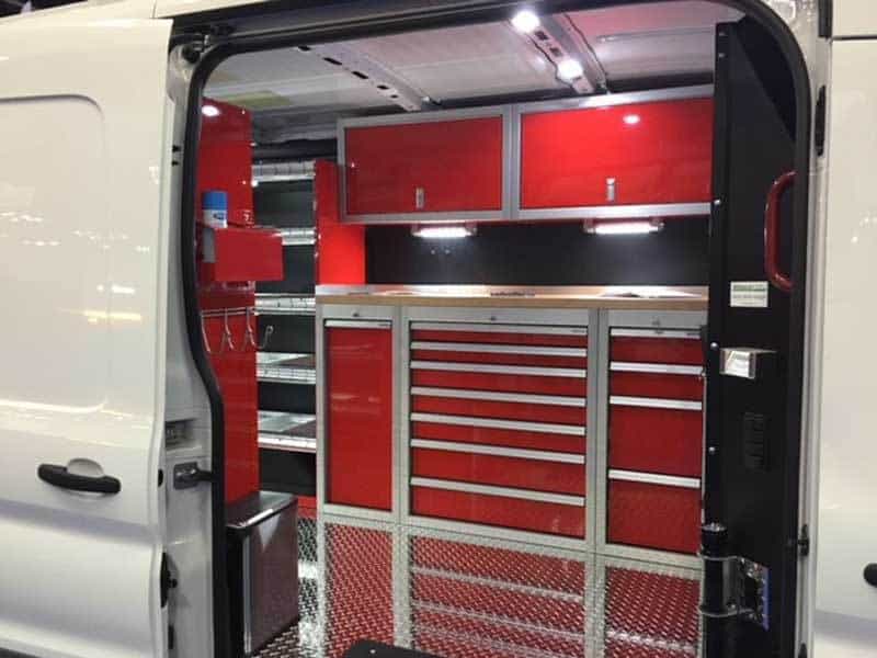 Sprinter Van with Moduline ProII™ Red Aluminum Cabinets