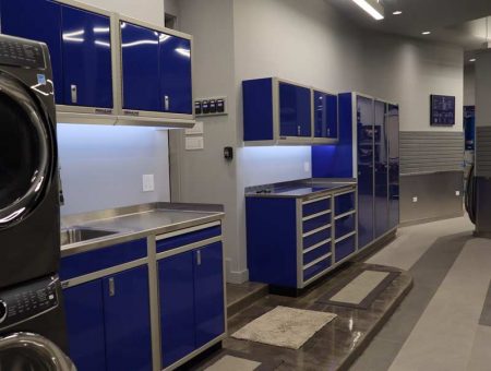 Blue Laundrey Room Cabinets