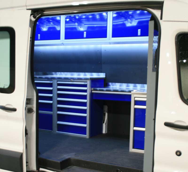 Sprinter Van With Moduline Blue Aluminum Cabinets