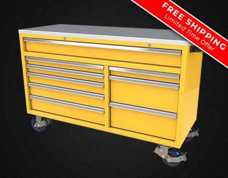 60" Wide Yellow QuikDraw Aluminum Rolling Toolbox with FREE SHIPPING