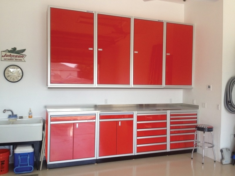 Red Moduline Aluminum Storage Cabinets for Garage