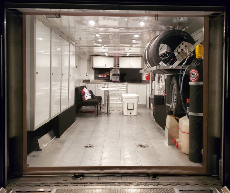 V-Nose Race Trailer with Aluminum Cabinets