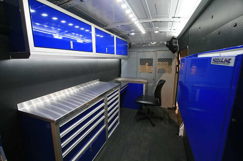 Van Upfit in Sprinter Van with Tool Storage