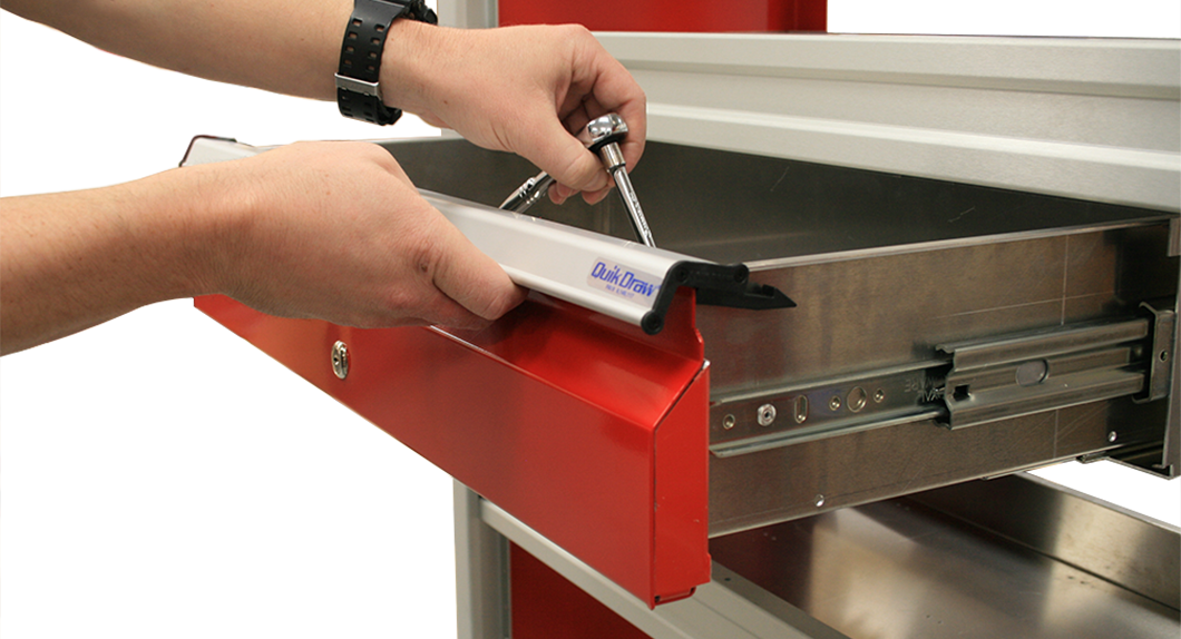 Moduline drawer featuring patented QuikDraw® Single Action Latch System