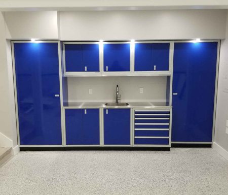 Blue Built-In Garage Cabinet Setup