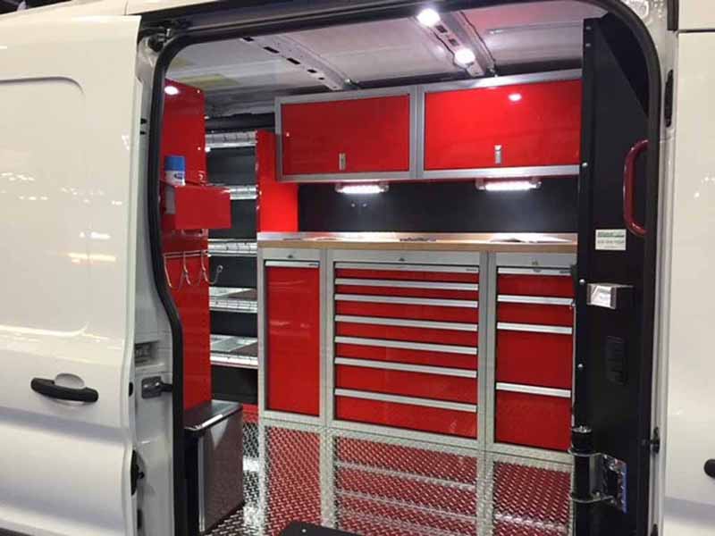 Red Sprinter Van Cabinets By Moduline