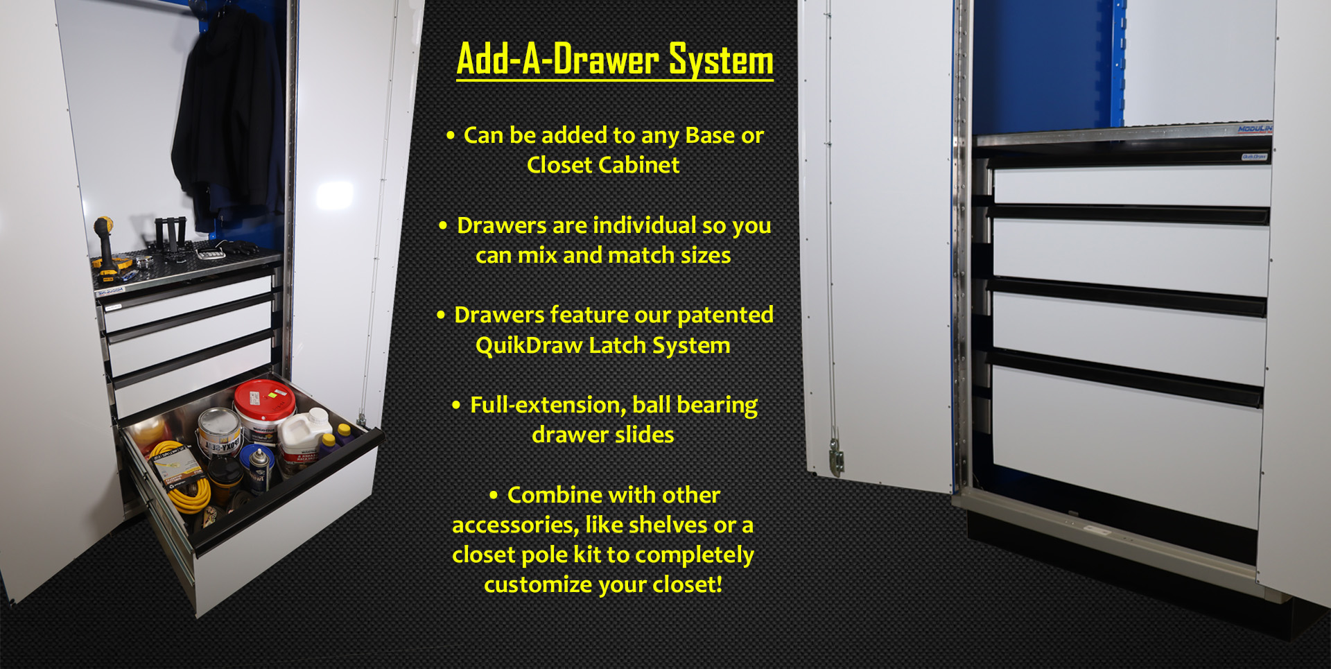Add-A-Drawer system features bullet points